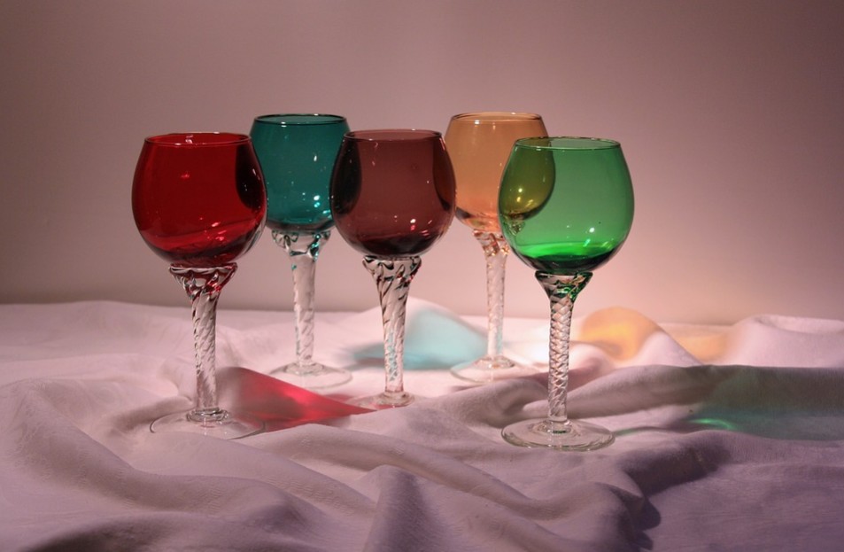 colorful wine glasses painted with glass paints