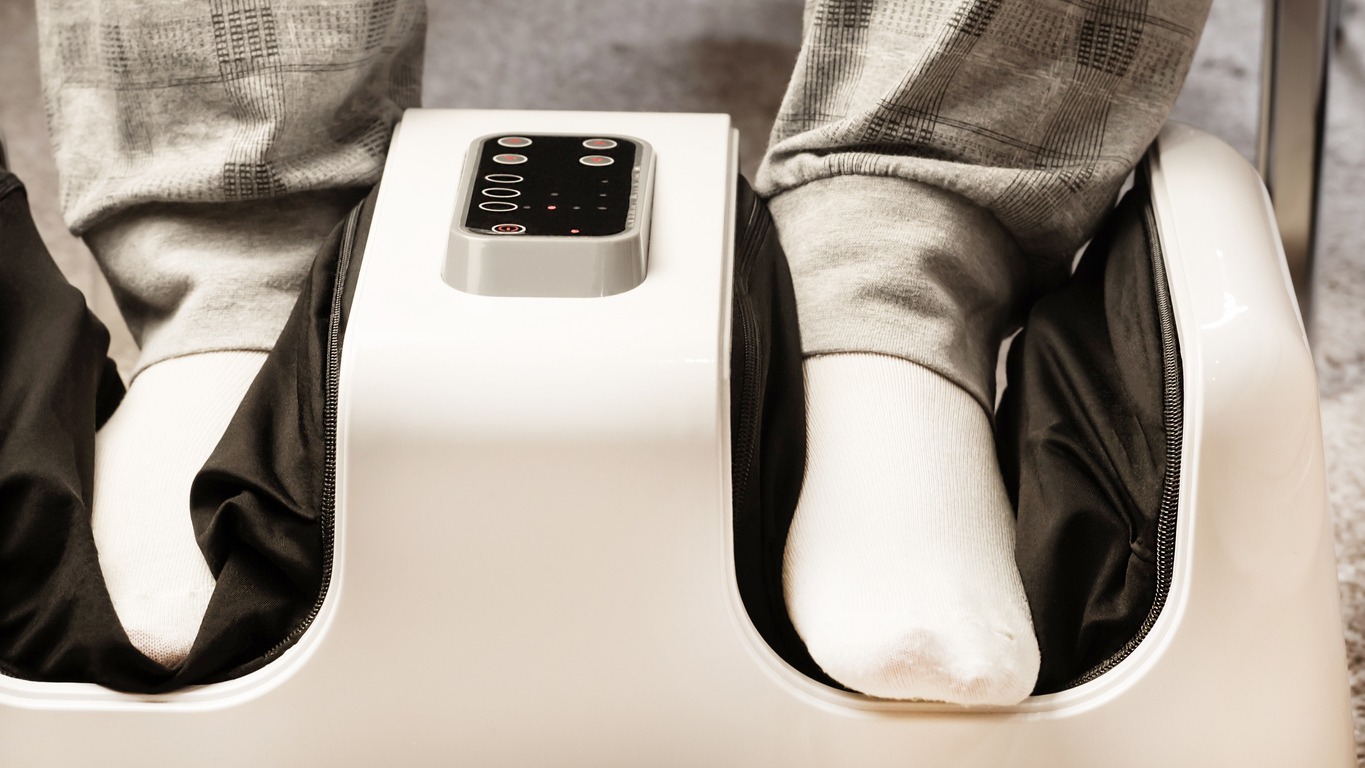 using a foot massager after work