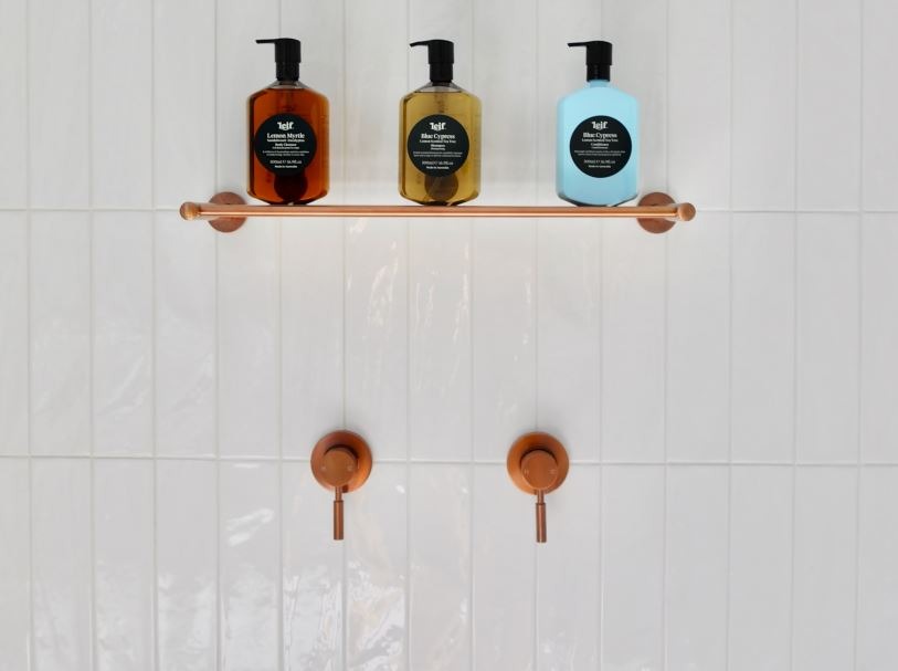 bottle dispensers with hand wash (anti=bacterial) on the shelf