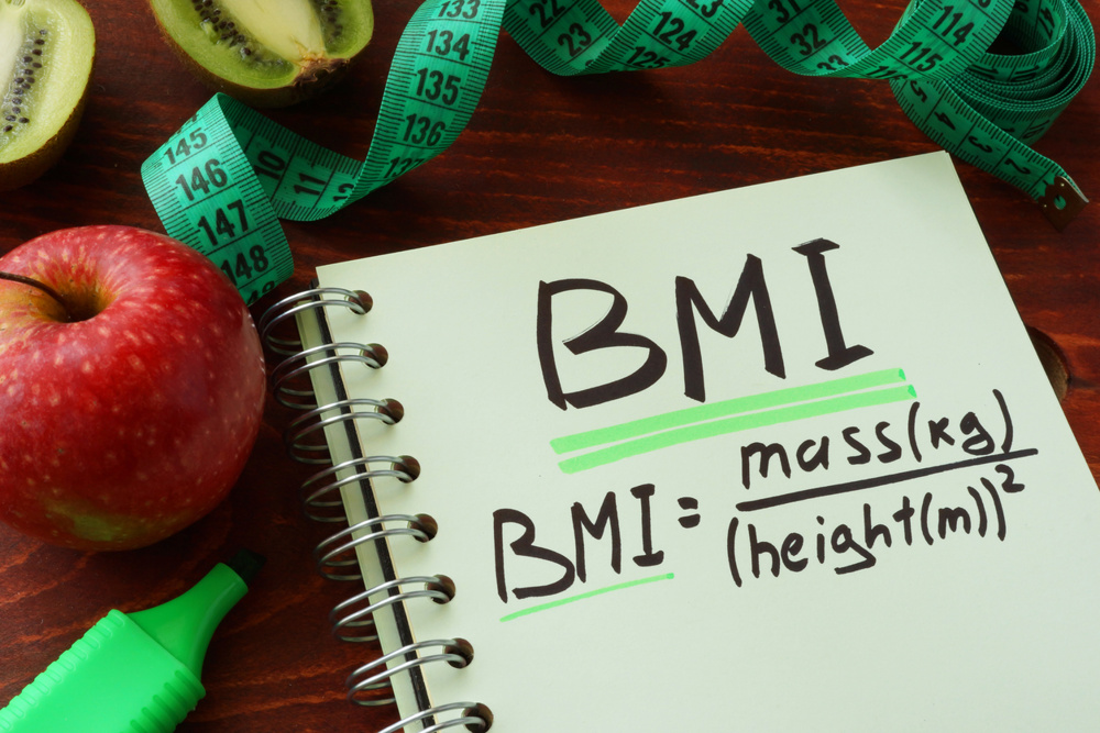 BMI body mass index (metric formula) written on a notepad sheet