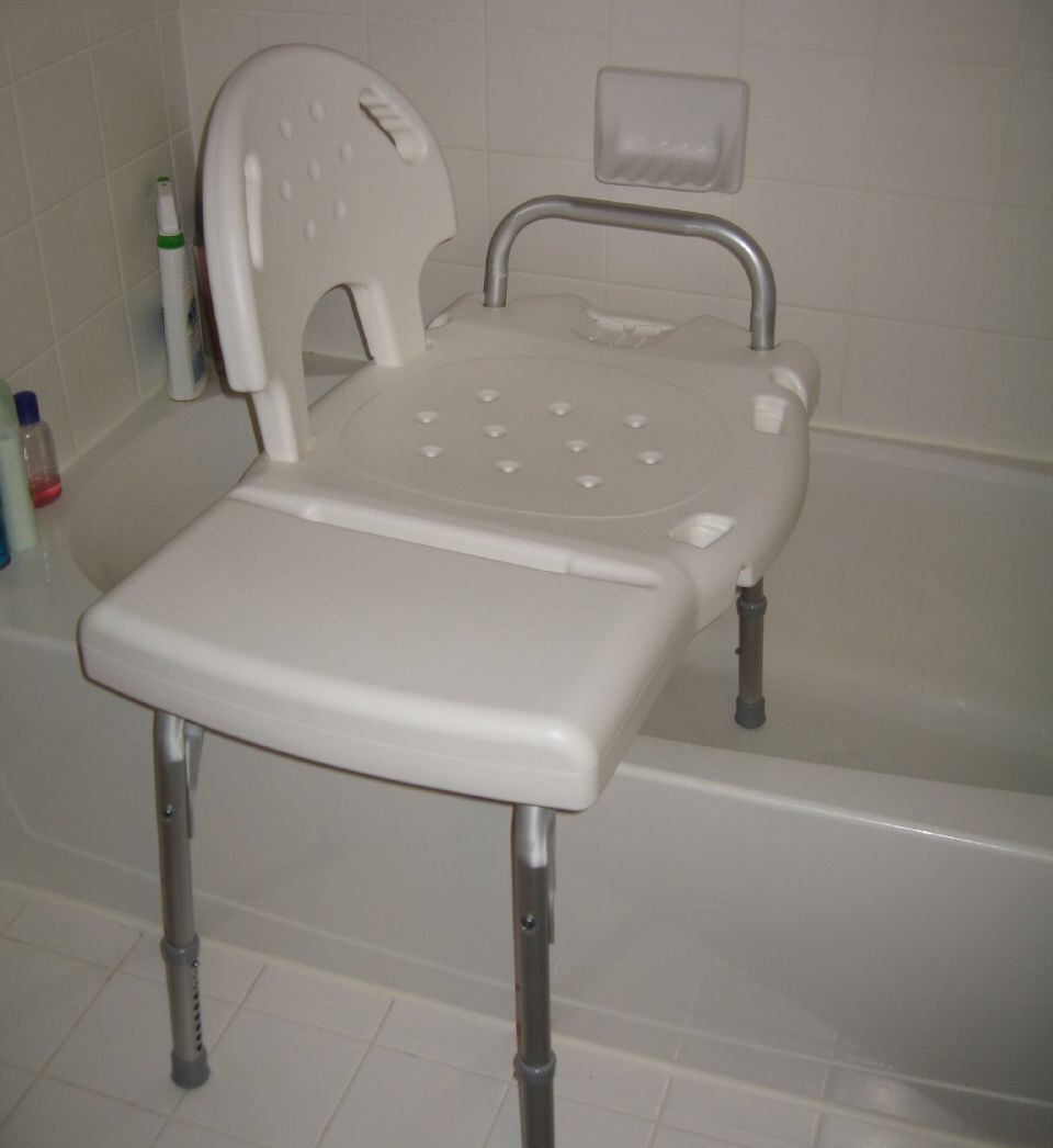 White shower chair in a bathtub