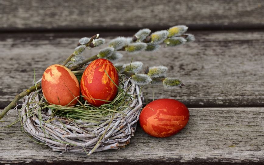 Image of easter eggs in a nest.