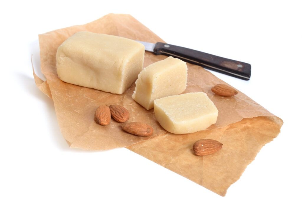 Homemade Marzipan with almonds. Isolated