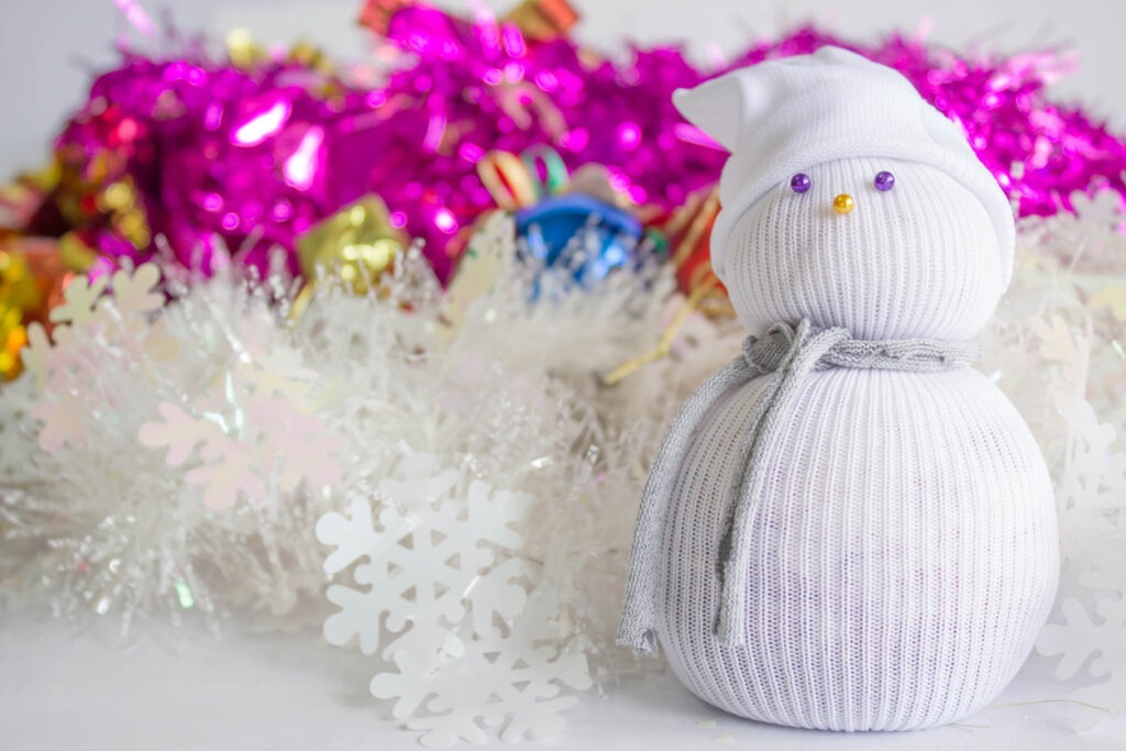 snowman handmade from sock for Christmas decoration
