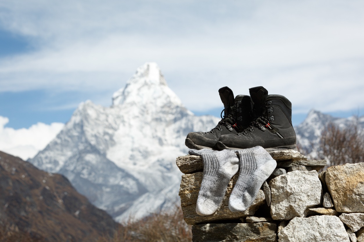 hiking boots and waterproof socks