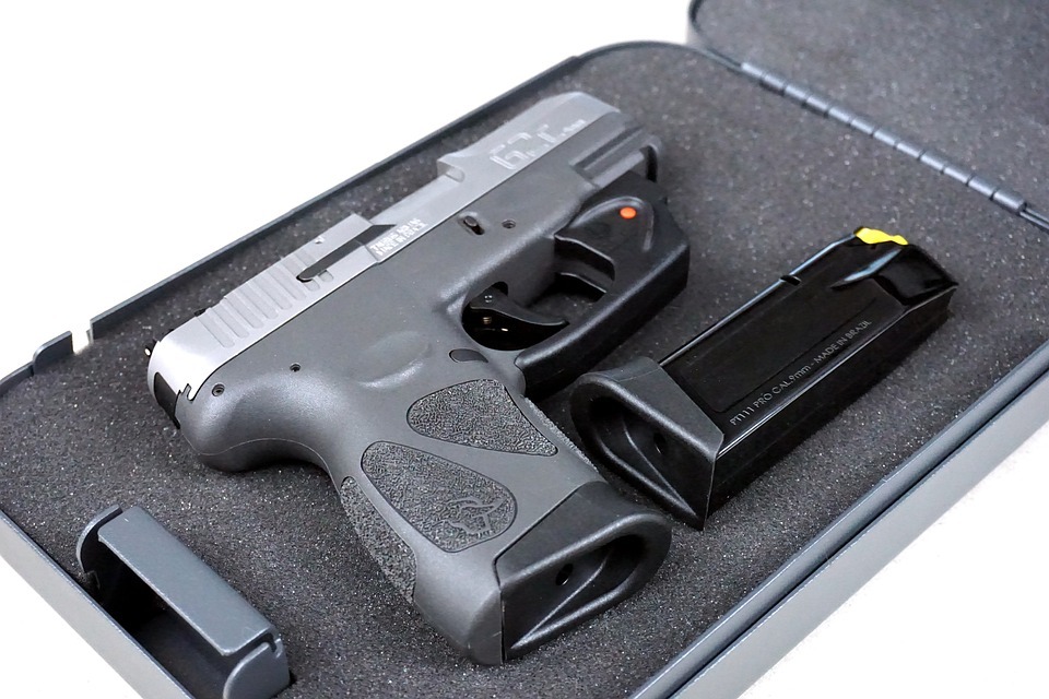 a pistol inside its protective case